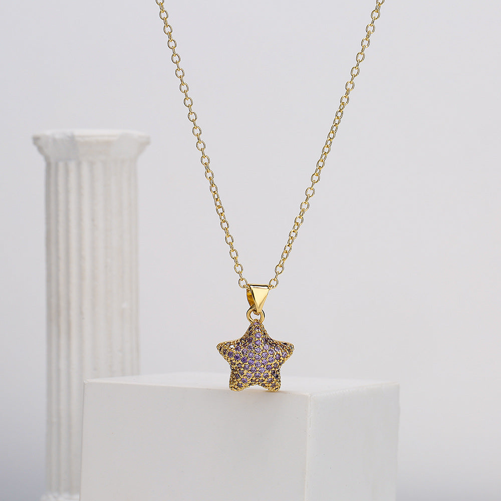 Collana con ciondolo a stella geometrica minimalista da donna con base in rame placcata in oro 18 carati e zirconi cubici micro-pavé