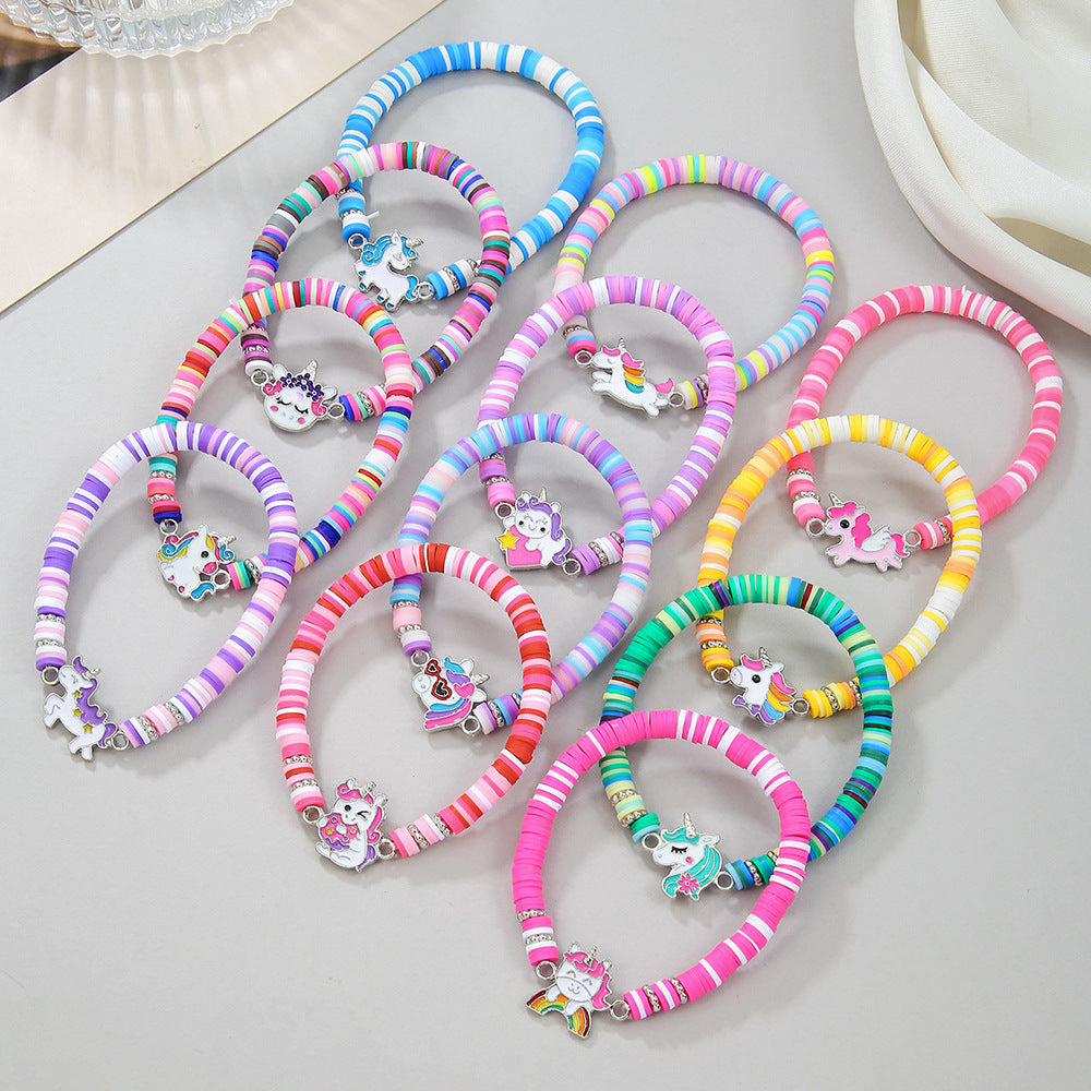Cute Rainbow Unicorn Drip Oil Resin Bracelet Multi-Layer Stretch Friendship Bangle
