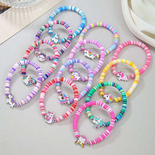Cute Rainbow Unicorn Drip Oil Resin Bracelet Multi-Layer Stretch Friendship Bangle