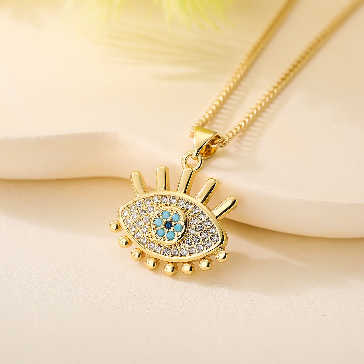 Minimalist Geometric Copper Necklace with 18K Gold Plating and Zircon Evil Eye Pendant for Women