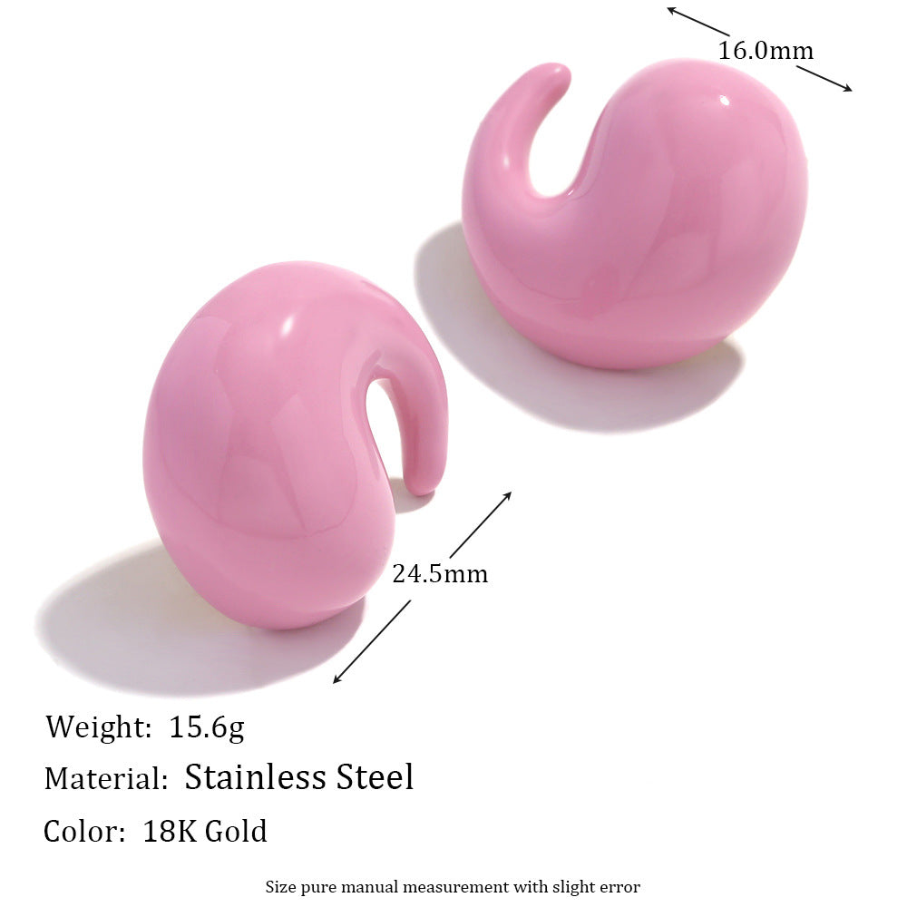 Orecchini a perno da donna in acciaio inossidabile geometrici, minimalisti e di tendenza, placcati in oro 18 carati con accenti smaltati a goccia