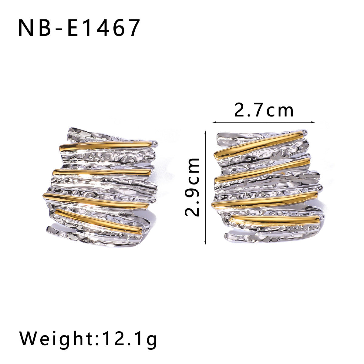 Geometric Stainless Steel Earrings with 18K Gold Plating, Bowknot Texture and Irregular Folded Design for Women