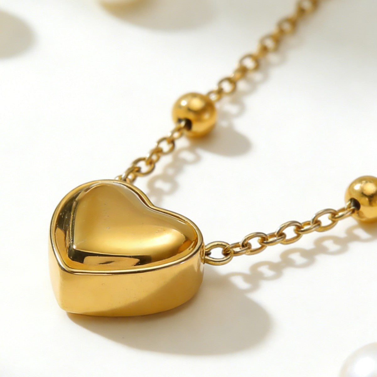Minimalist Elegant Heart Stainless Steel Gold Plated Necklace and Earring Set for Women