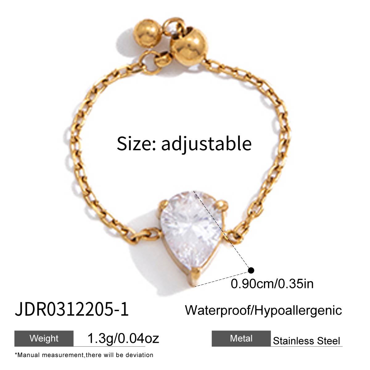 Minimalist Geometric Square Stainless Steel Ring with Cubic Zirconia PVD Gold Plated for Women