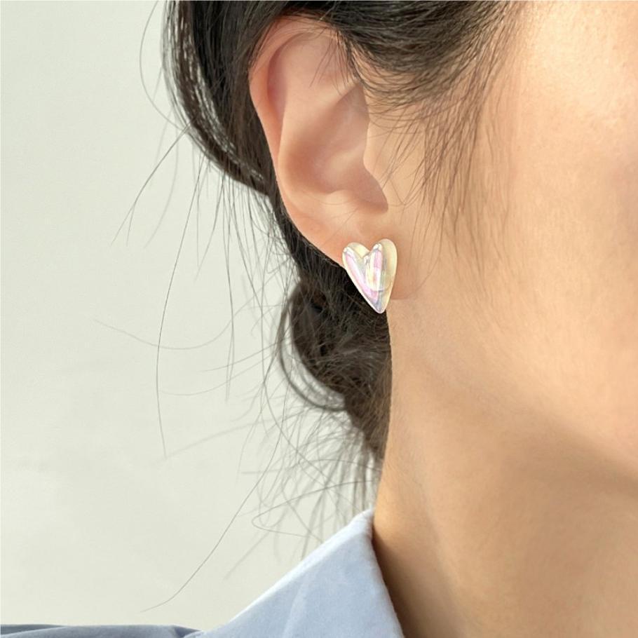 Sweet Minimalist 925 Sterling Silver Irregular Heart Geometric Pearl Earrings