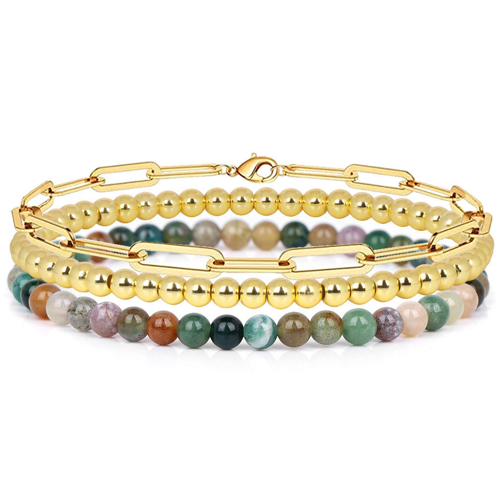 Minimalist Geometric Natural Agate and Hematite Beaded Bracelet for Women