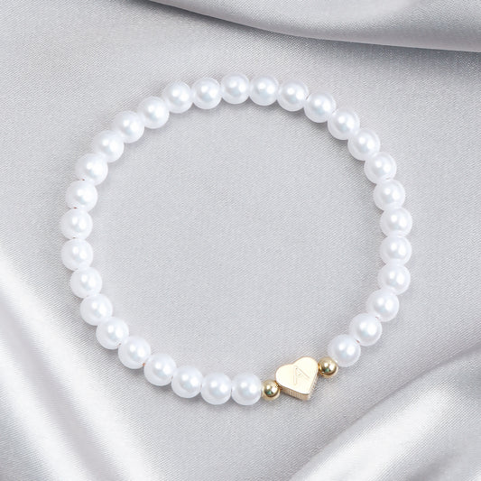 Pulsera de aleación con diseño minimalista geométrico en forma de corazón, chapado en oro y adornos de perlas simuladas