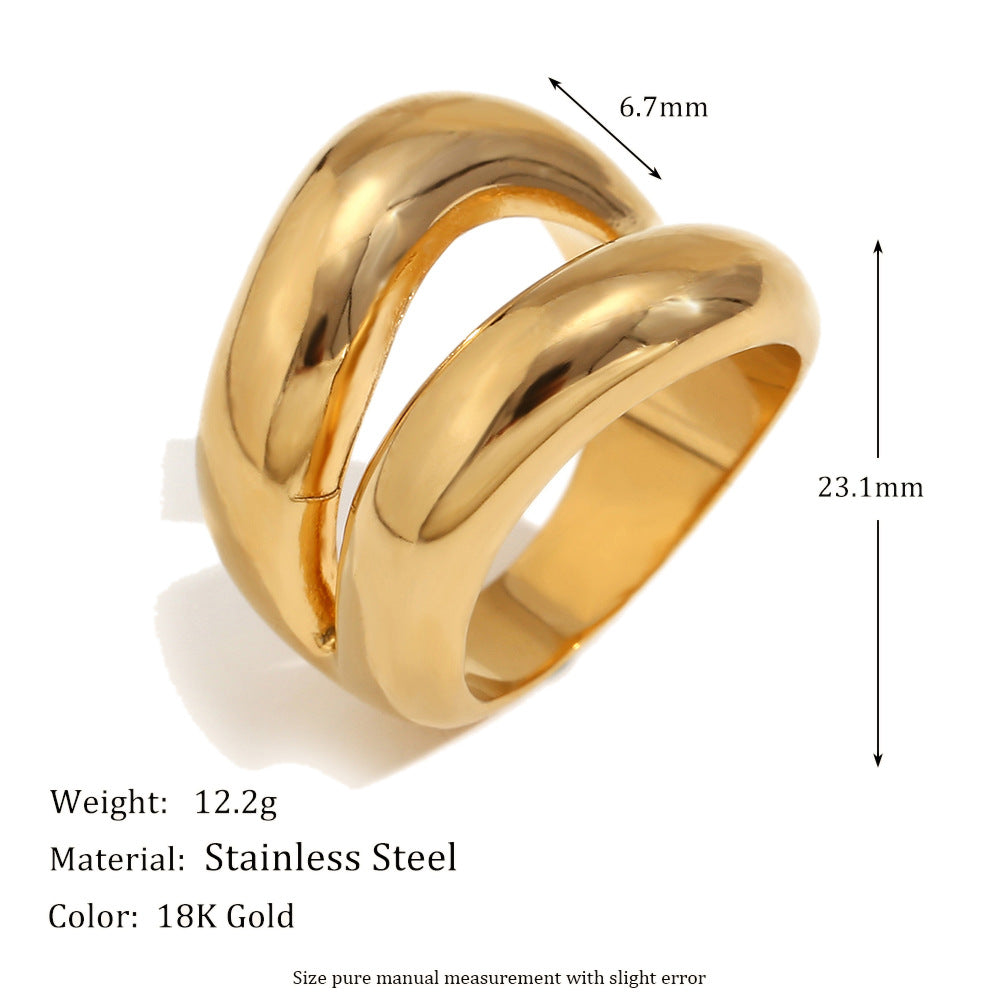 Anillo minimalista de acero inoxidable chapado en oro de 18 quilates con diseño de labios geométricos para mujer