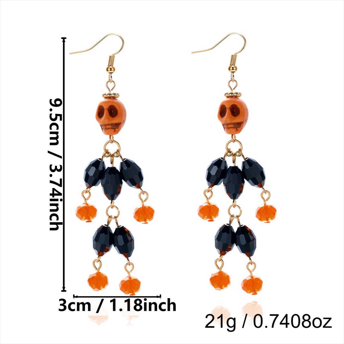 Plated Alloy Skull Tassel Earrings for Women