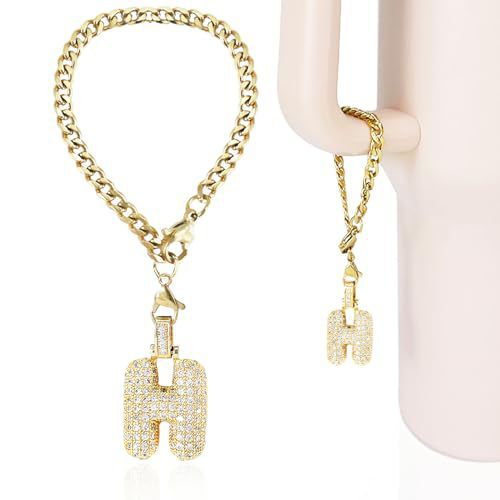 Cubic Zirconia Inlaid Brass Letter Charm Bar with Plated Finish