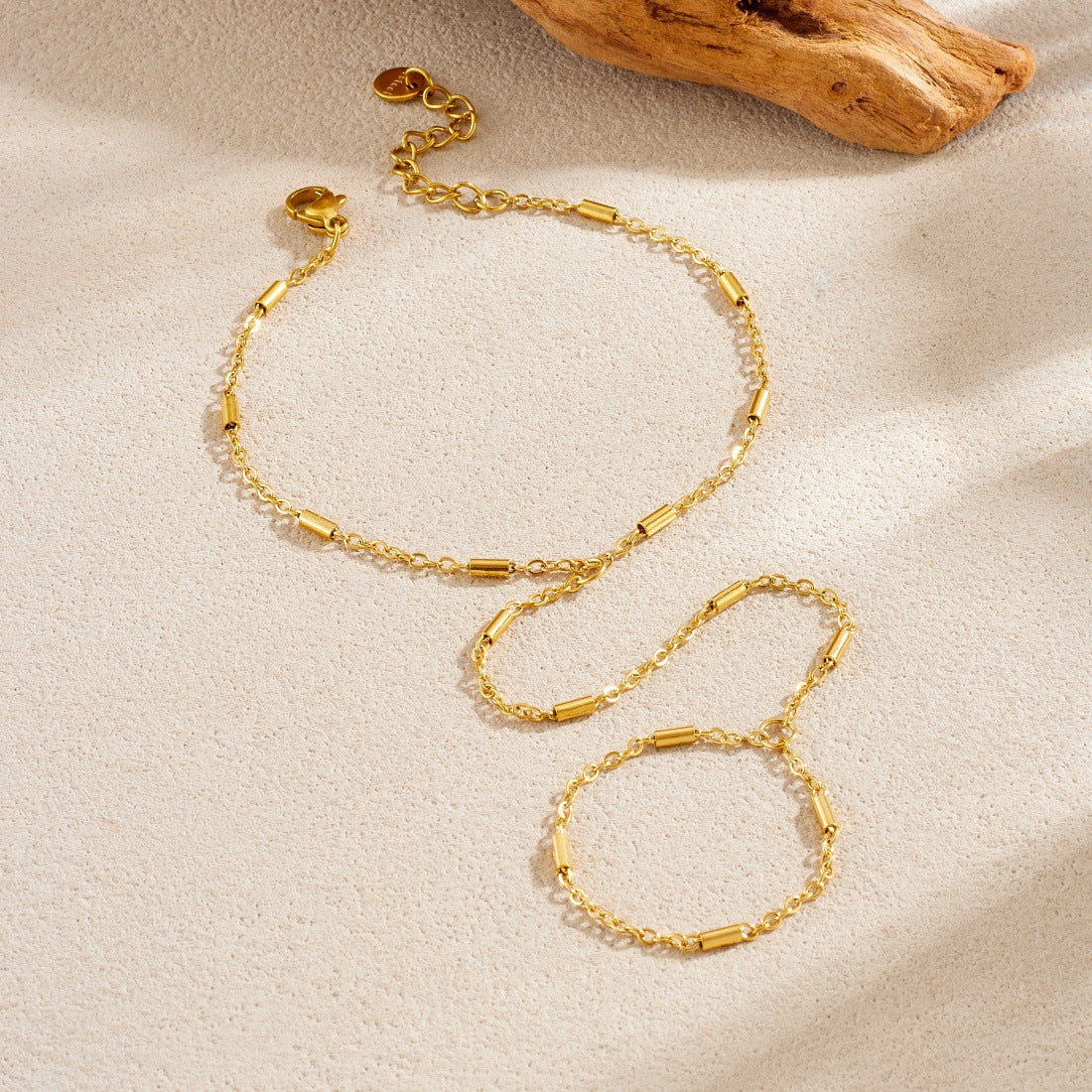 Minimalist Sweet Gold Plated Round Stainless Steel Chain Finger Bracelet