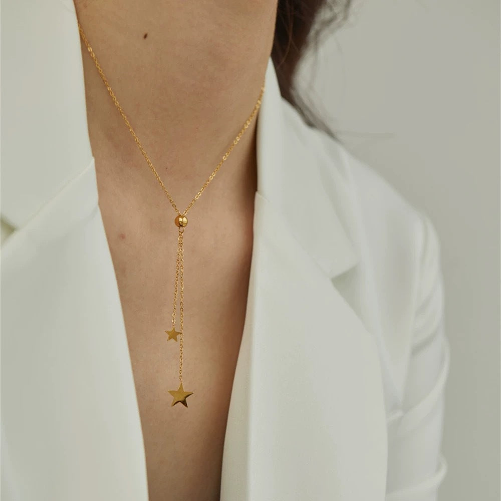 Minimalist Luxury Star Titanium Steel Plated Necklace with Tassel for Women