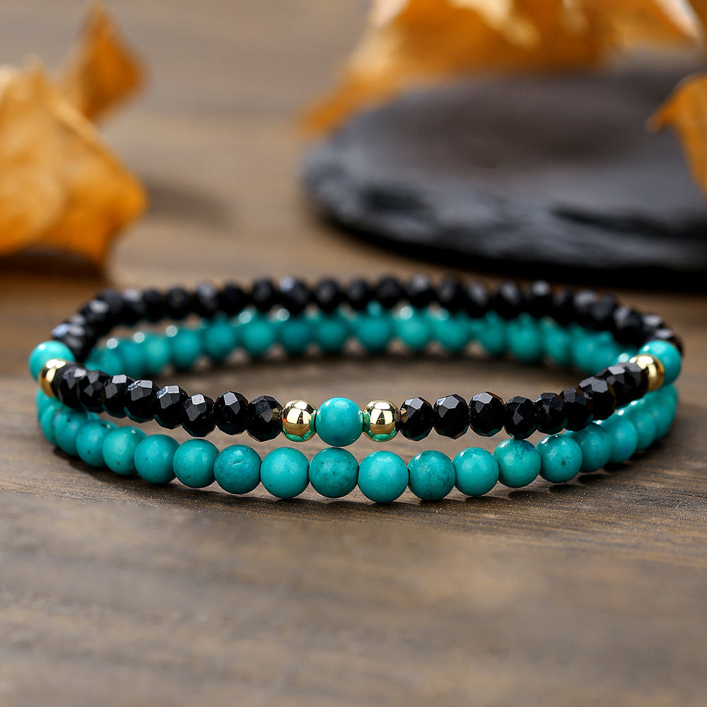 Bohemian Minimalist Natural Stone and Brass Beaded Stretch Bracelet for Unisex