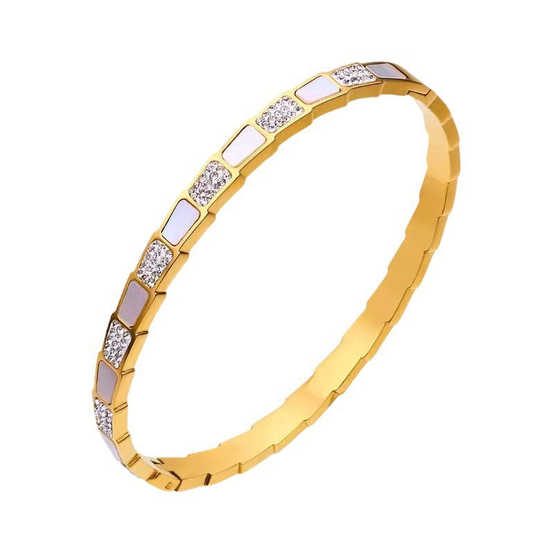 Bracciale Donna Minimalista in Titanio Placcato a Forma di Serpente con Zirconi