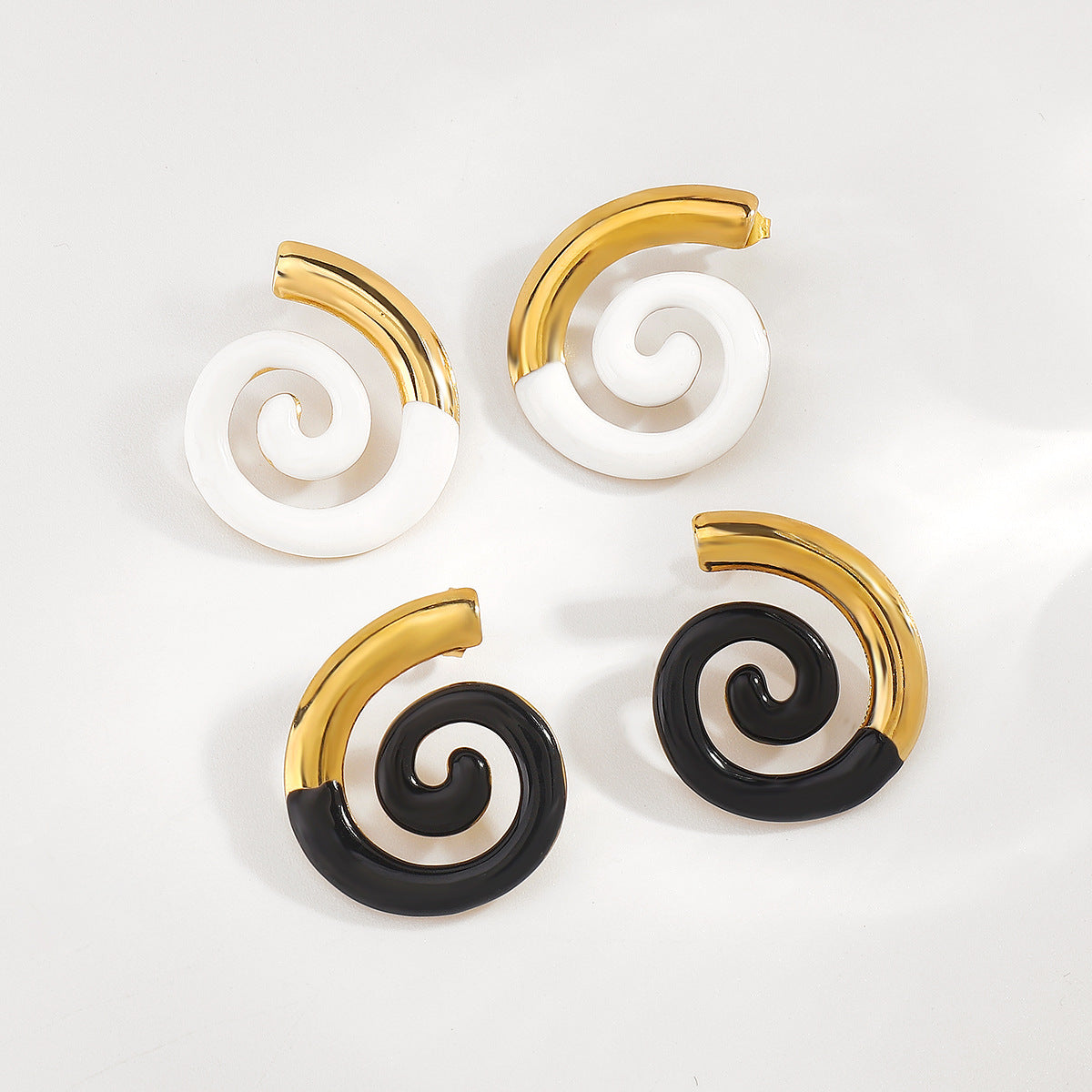 Elegant Geometric Stainless Steel Earrings with 14K Gold Plating, Seashell-Inspired Design for Women