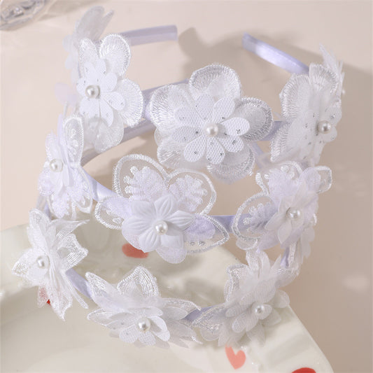 Children's Floral Trimmed Double-Layer Flower Hairband for Girls Made of Fabric with Resin Coating