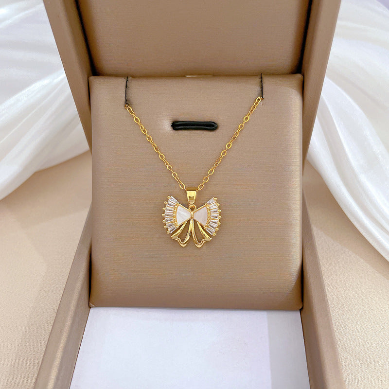 Collar de acero de titanio geométrico minimalista de lujo con incrustaciones de diamantes de imitación para mujer