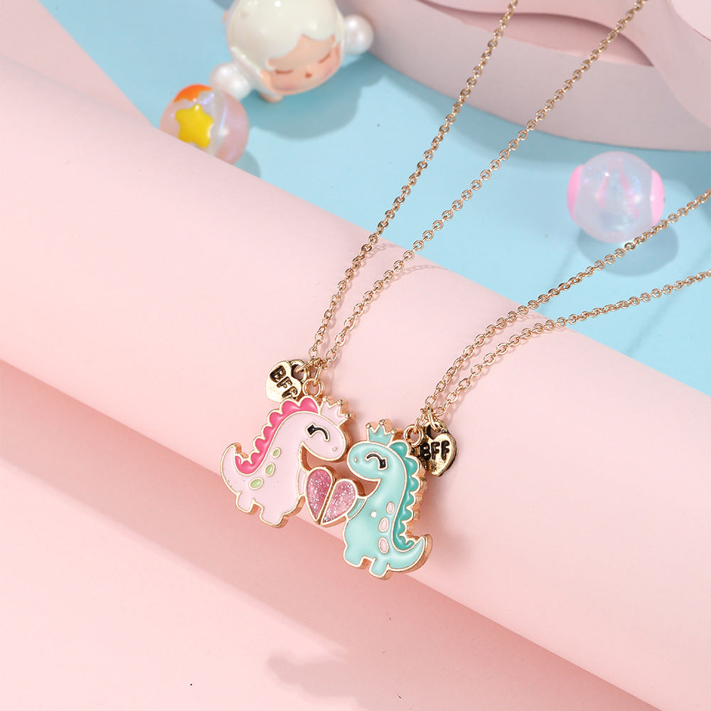 Collana con ciondolo gatto cartone animato per bambini, collana in lega con finitura smaltata, stile catena serpente per bambine dai 3 ai 10 anni