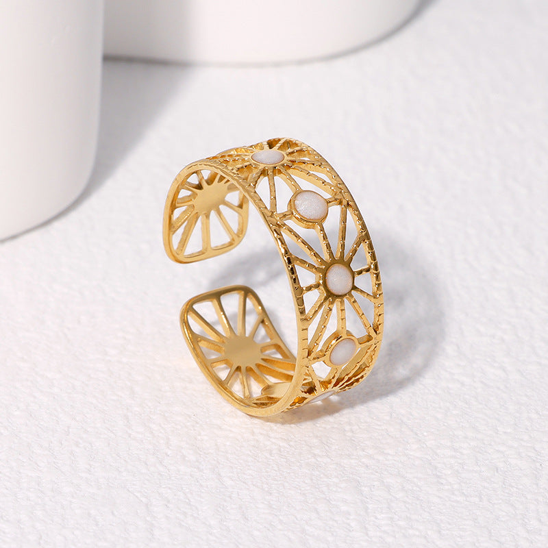 Elegante Anello da Donna Geometrico Cavo Regolabile in Acciaio Inossidabile con Finitura Galvanica