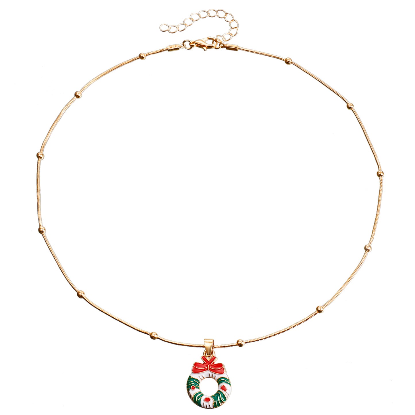 Vintage Christmas Necklace for Women with Geometric Pendant, Electroplated Metal Choker Chain, Santa and Snowflake Enamel Design