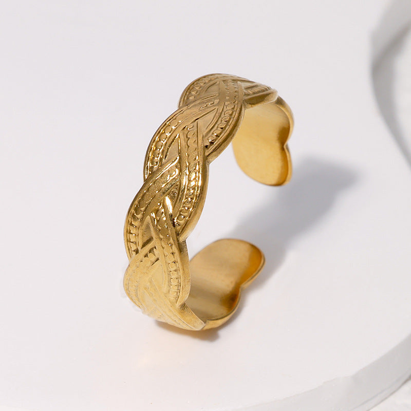 Anello in Acciaio al Titanio Vintage Aperto con Placcatura in Oro 18K e Design a Torsione da Donna
