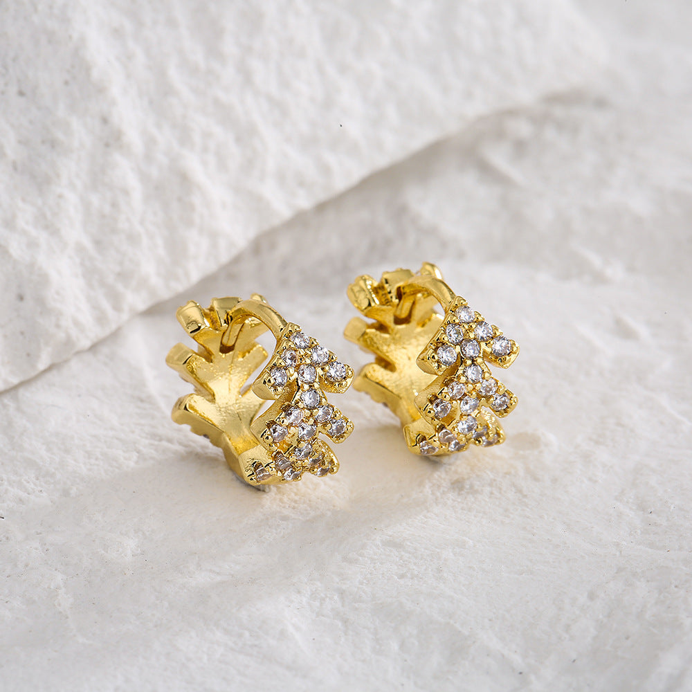 Orecchini da donna geometrici minimalisti in rame con placcatura in oro vero e intarsio di zirconi