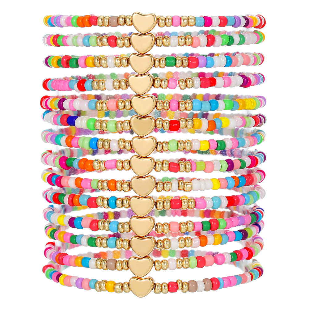 Fashion Casual Heart Glass Beads Handmade Multi-Layer Stretch Bracelet