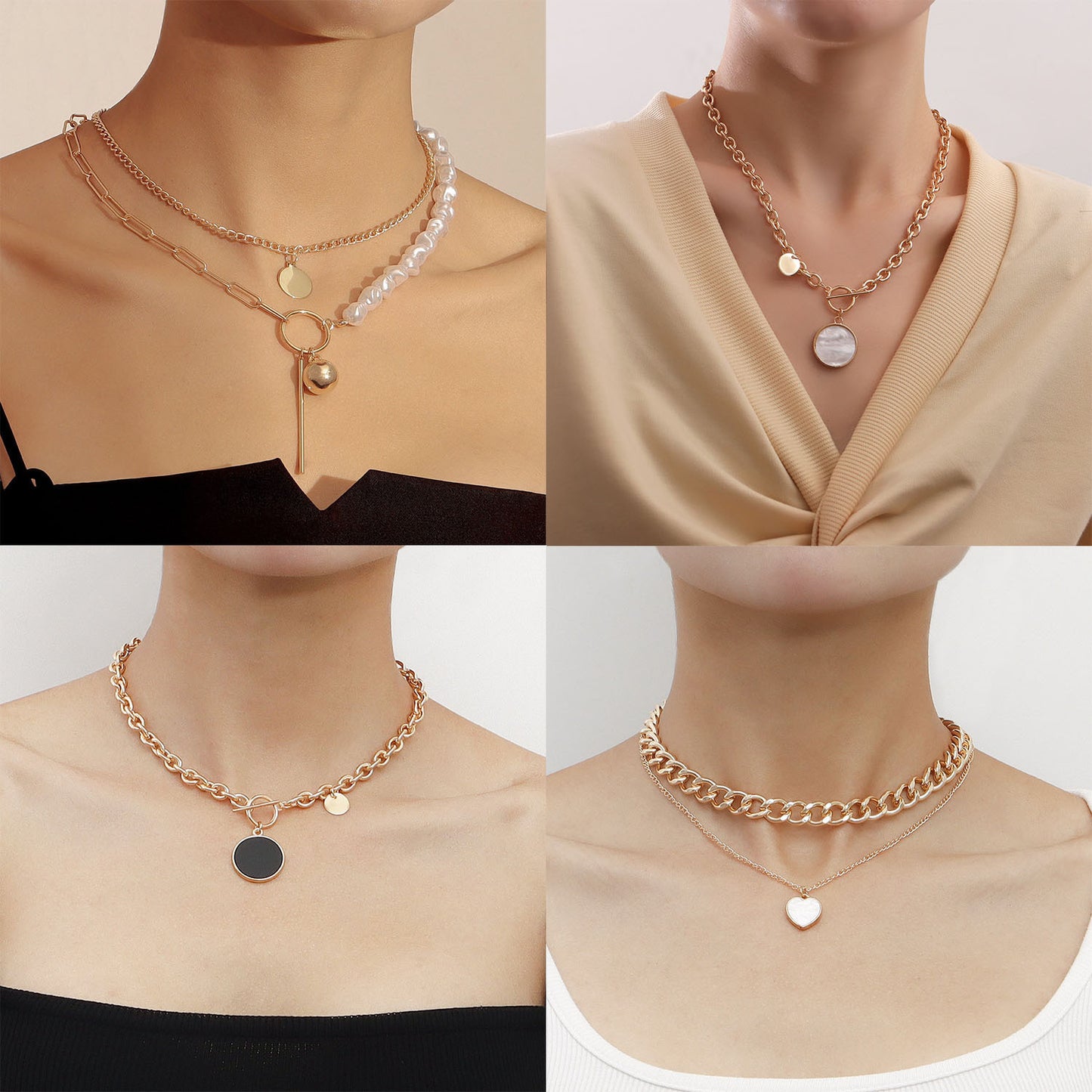 INS Style Heart and Cross Pendant Necklace for Women Alloy Chain with Electroplated Finish