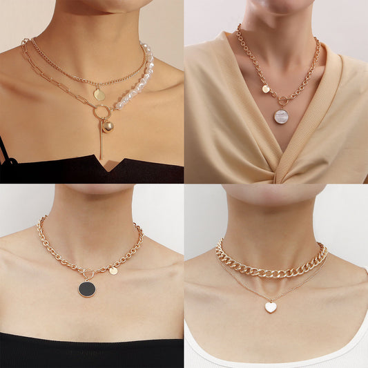 Collana con ciondolo a cuore e croce stile INS da donna con catena in lega e finitura galvanica