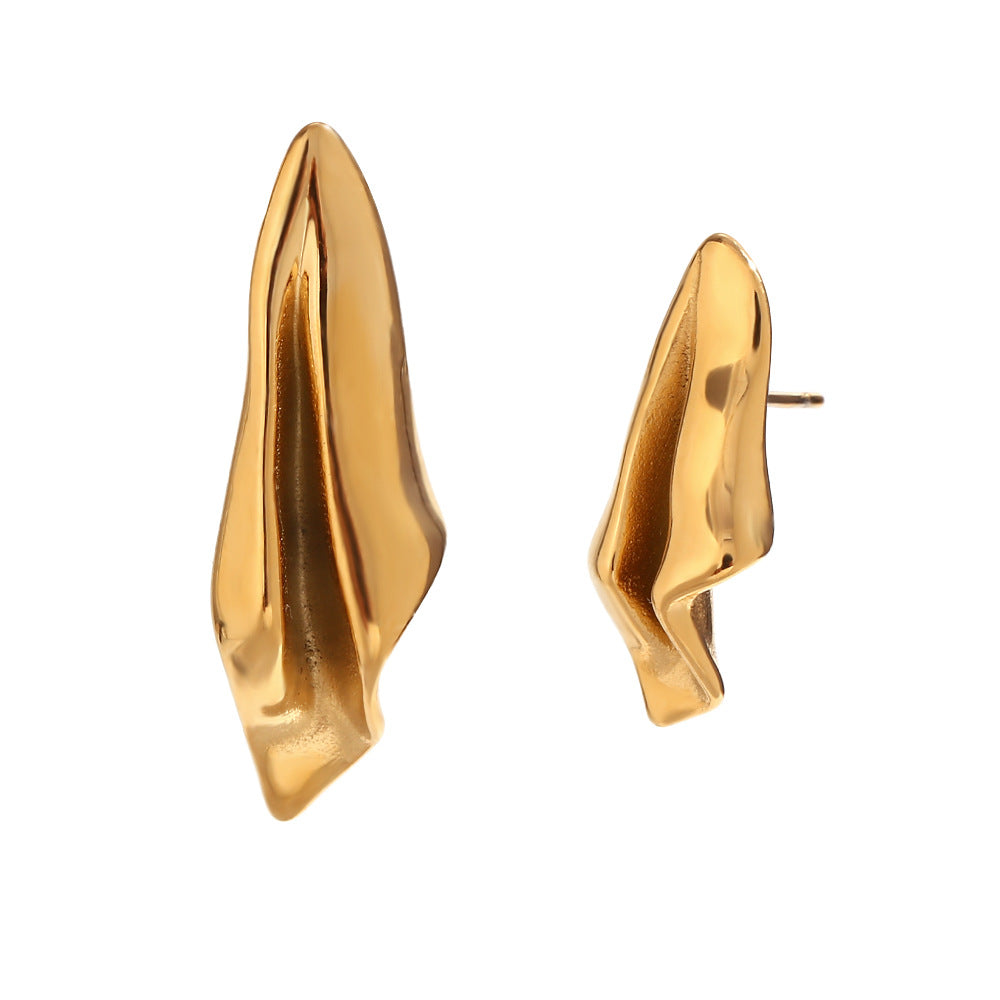 Orecchini a perno da donna Fashion OL minimalisti in acciaio inossidabile placcato oro 18K a forma di cuore, fiore e ventaglio
