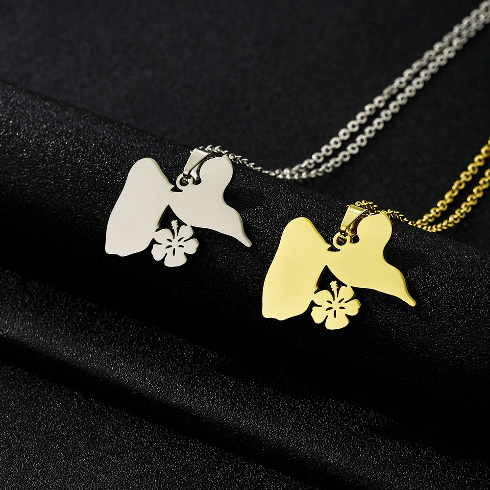 Collar minimalista con forma de pétalo de acero de titanio con acabado chapado y cadena tipo O para uso unisex