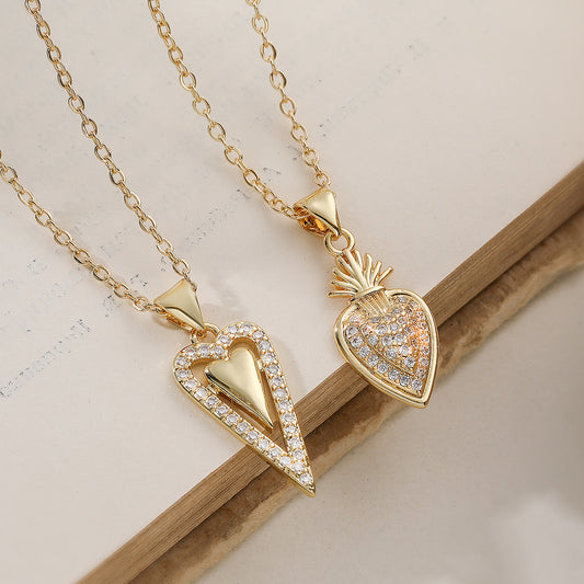 Minimalist 18K Gold Plated Brass Heart Cubic Zirconia Pendant Necklace for Women