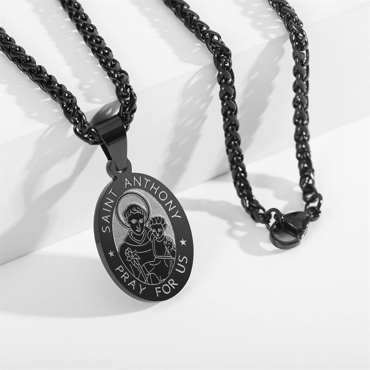 Minimalist Geometric Stainless Steel Saint Anthony Medal Pendant Necklace for Women with Plated Finish