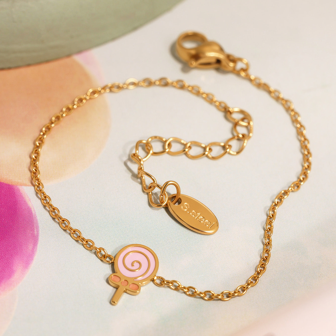 Conjunto de collar de moda con colgante de esmalte en forma de caramelo con cadena de acero inoxidable y dijes de acero de titanio para mujer