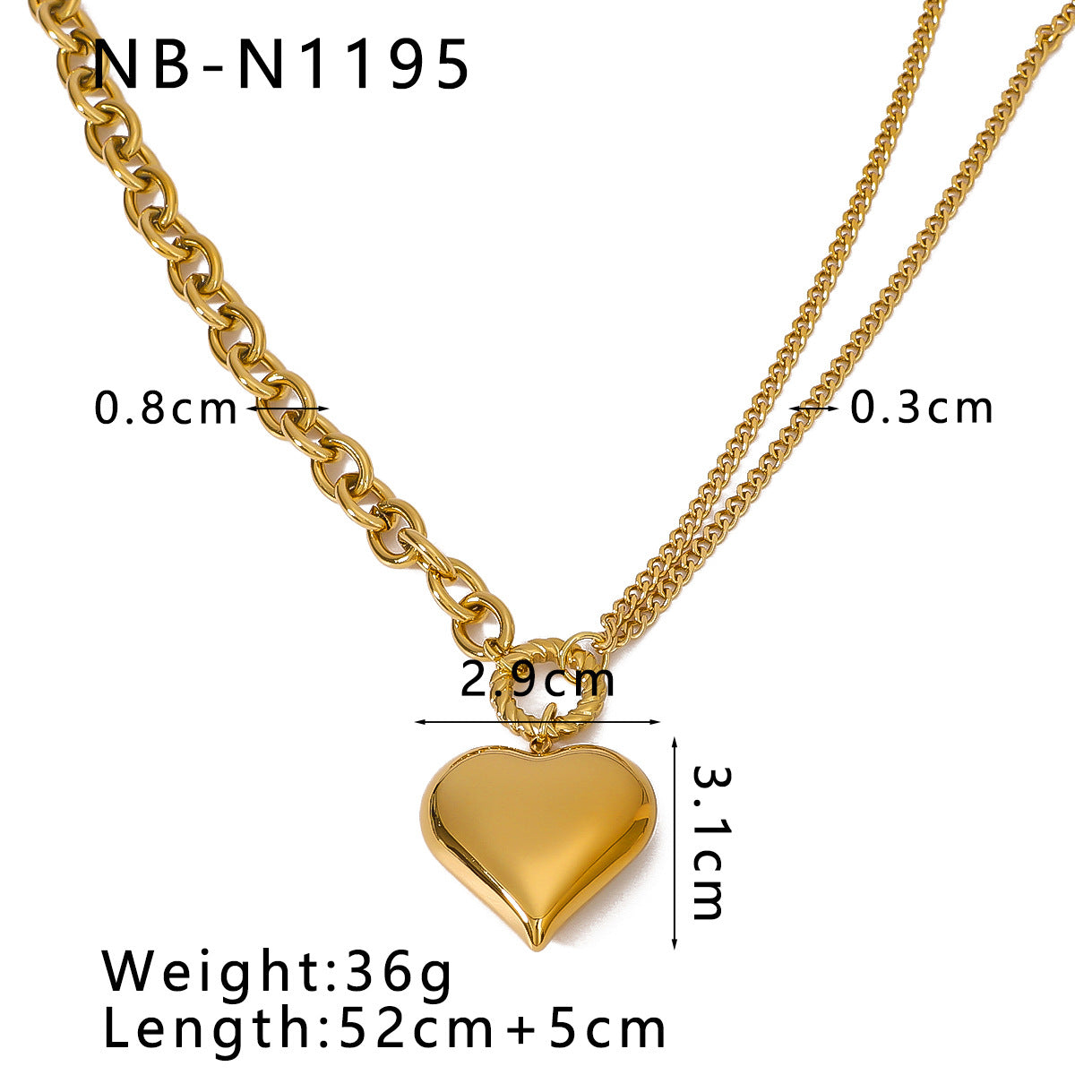Retro Heart-Shaped Stainless Steel Necklace with 18K Gold Plating for Women, Minimalist Geometric Pendant Jewelry