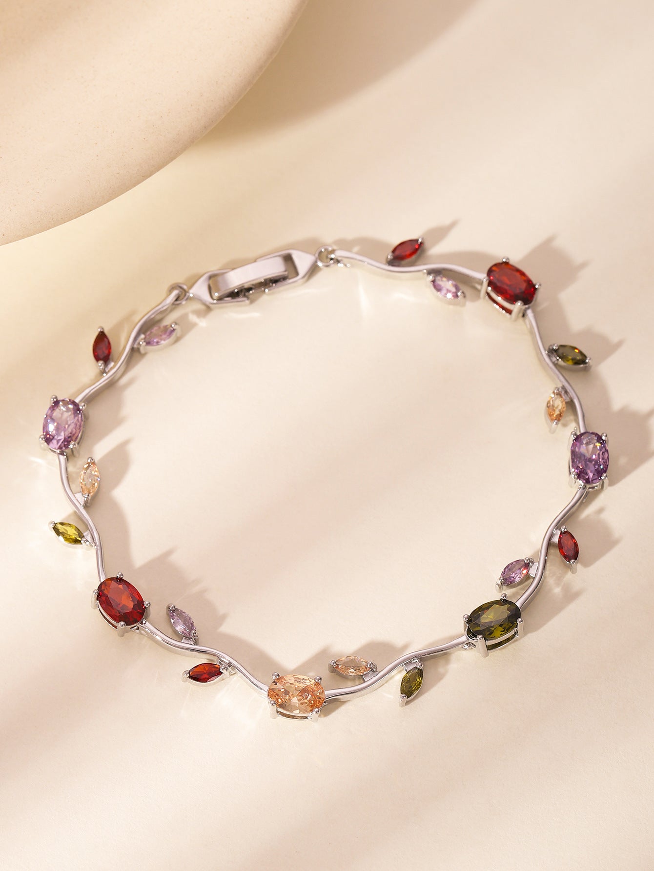 Luxury Gold Plated Brass Leaf Bracelet with Cubic Zirconia Inlay Unisex Floral Design