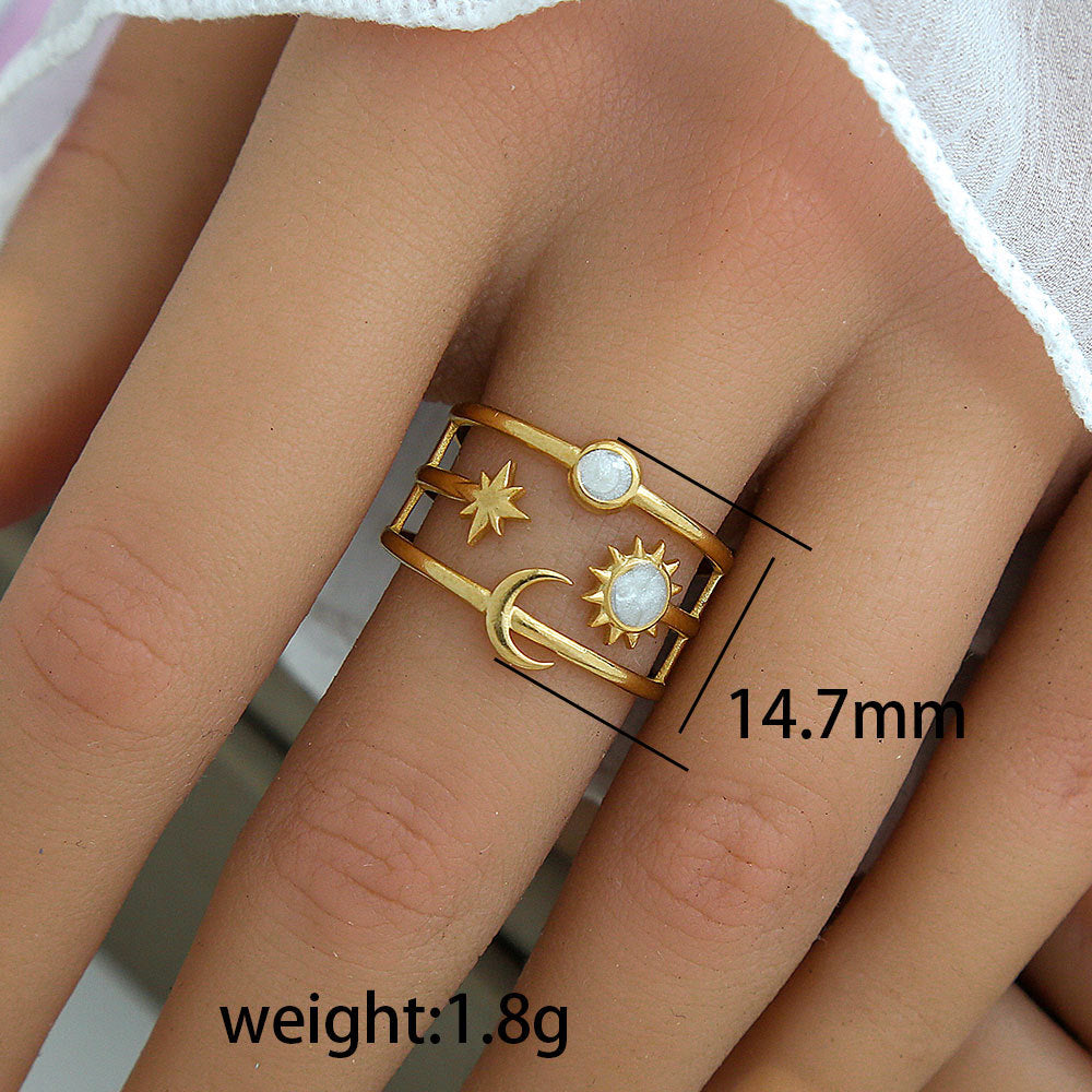 Anello vintage geometrico rotondo in acciaio al titanio con intarsio in smalto e placcatura in oro per donna