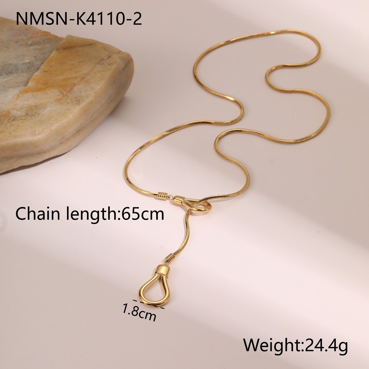 Elegante Collar Largo de Suéter Ajustable para Mujer de Acero Inoxidable con Diseño Geométrico y Chapado en Oro de 18K