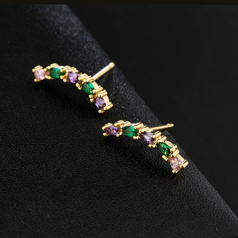 Minimalist Butterfly Geometric Stud Earrings for Women in Copper with 18K Gold Plating and Colored Zircon