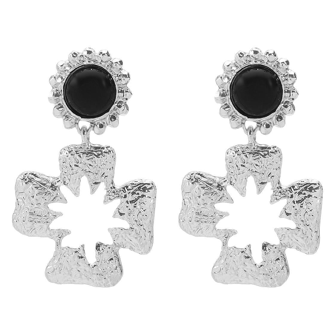 Pendientes de botón cruzados con diseño floral y geométrico de estilo vintage en aleación con acabado galvanizado para mujer