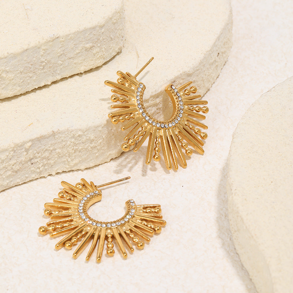 Minimalist Geometric Stainless Steel Gold Plated C-Shaped Line Earrings for Women