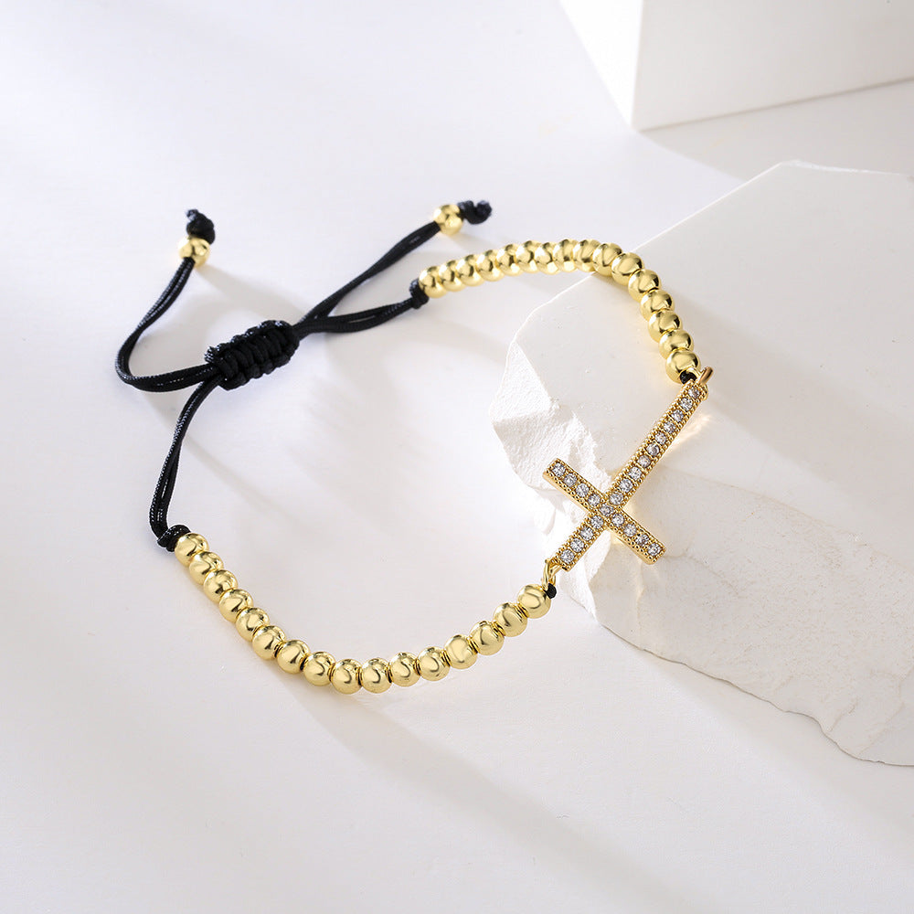 Bracciale Geometrico Minimalista in Rame Placcato Oro 18K con Accenti di Zirconi da Donna