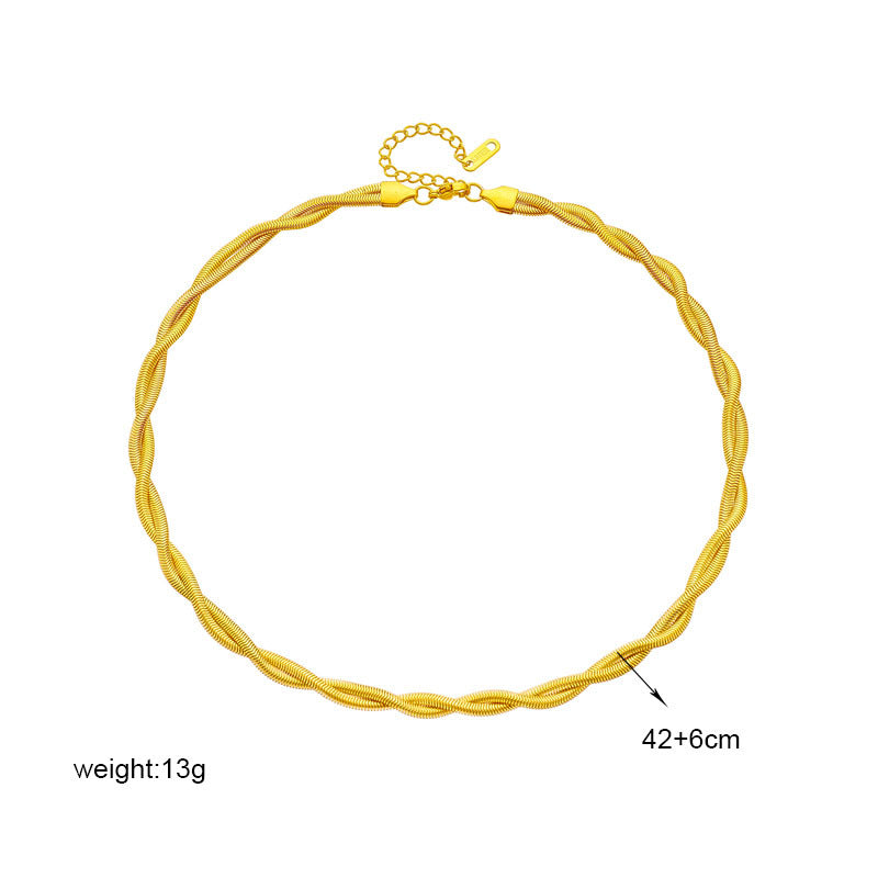 Collana e Bracciale Girocollo da Donna Minimalista con Design a Catena Intrecciata in Acciaio Titanio Placcato Oro