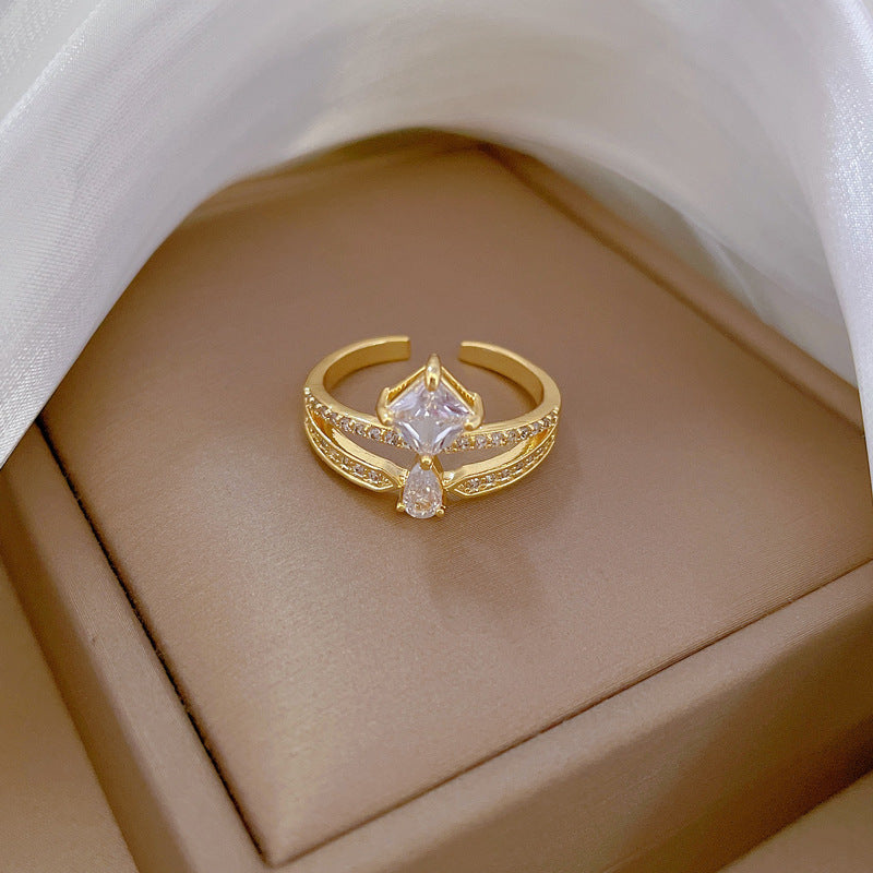 Cartoon Style Crown-Shaped Brass Ring with Gold Plating for Women Adjustable Wedding Band
