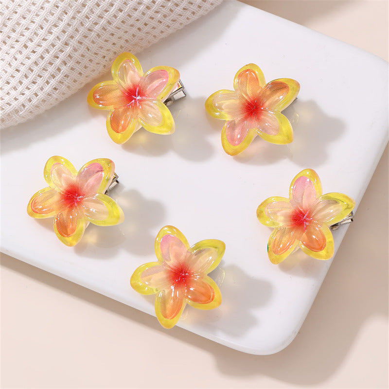 Set di fermagli per capelli a forma di fiocco in stile naturale per ragazze con design floreale sfumato, fermagli a becco d'anatra in resina plastica, accessori per capelli per bambini fatti a mano
