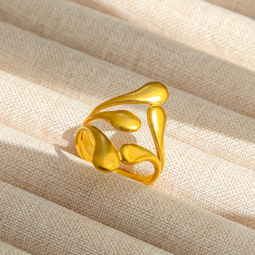 Anello Aperto Regolabile da Donna in Acciaio Inossidabile Stile INS Vintage, Geometrico e a Cuore, con Intarsio in Pietra Naturale, Elegante e Minimalista