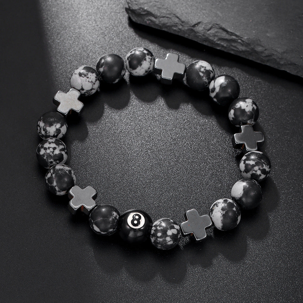 Geometric Dice Black 8 Acrylic Faux Pearl Stretch Bracelet for Women Fashion Casual Jewelry