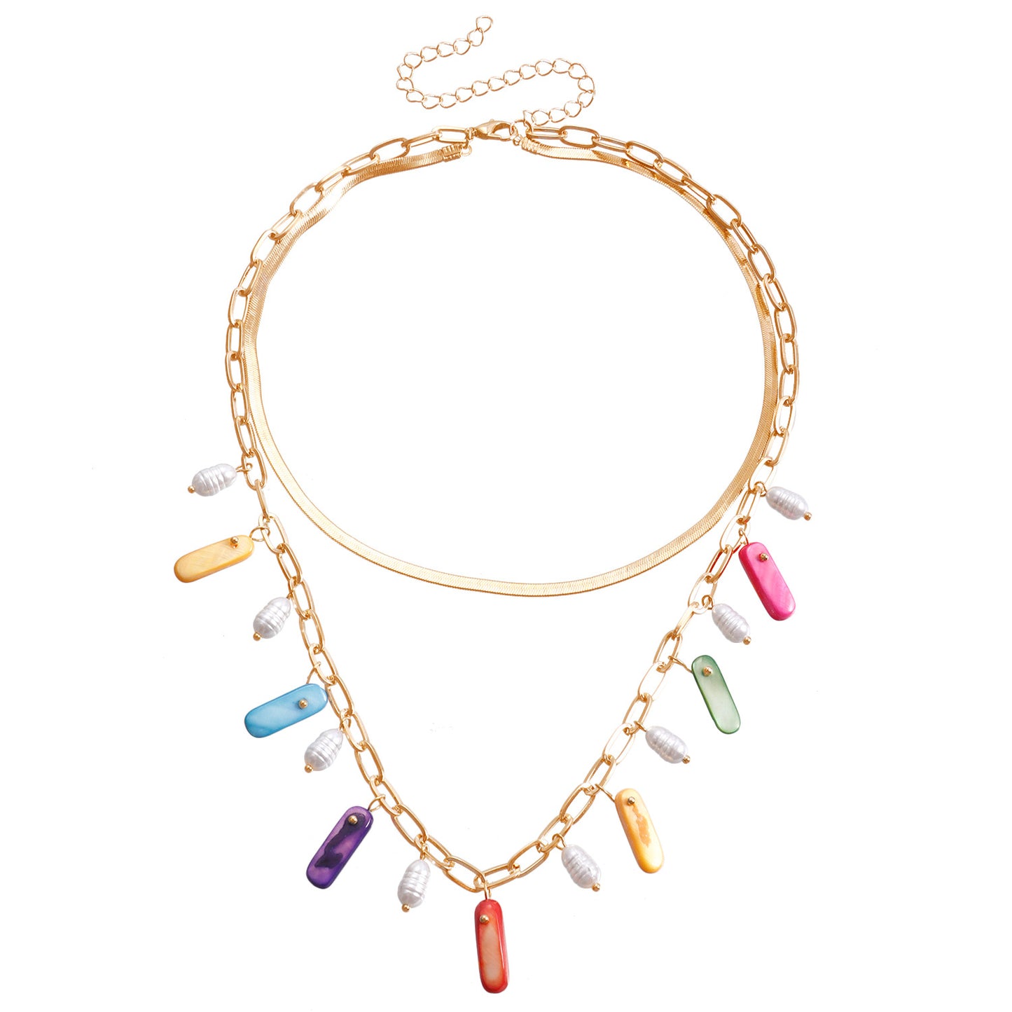 Collar Colgante de Estilo Geométrico para Mujer Hecho de Aleación con Acabado Chapado, Cadena de Clavícula Colorida Inspirada en Conchas