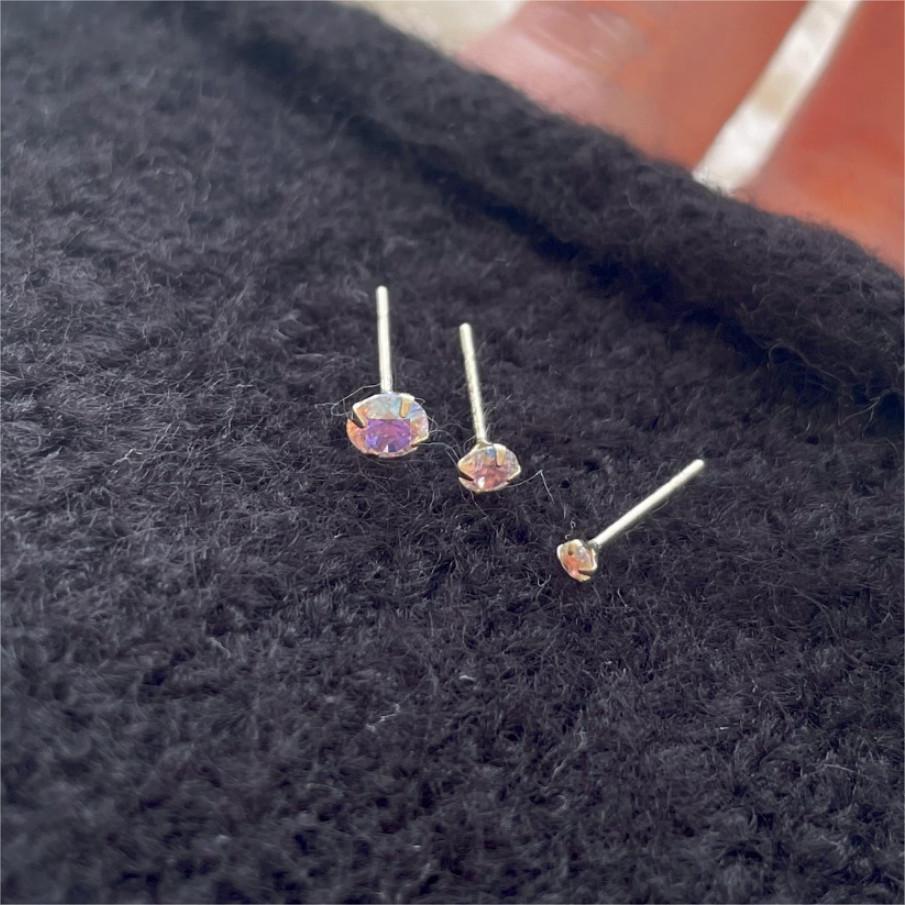 Minimalist Geometric Letter-Shaped 925 Sterling Silver Stud Earrings with AB Rhinestone Inlay