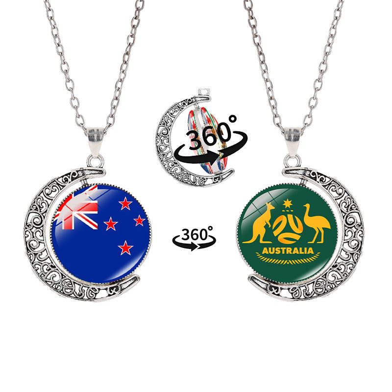 Collana a pendente a mezzaluna geometrica sportiva in lega con finitura galvanizzata per abbigliamento casual unisex